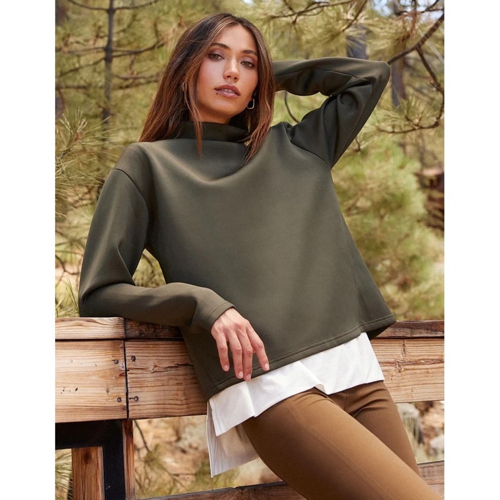 Aday Like A Boss Top Women's XL Moss Green Pullover Mock Neck Long Sleeve Scuba‎